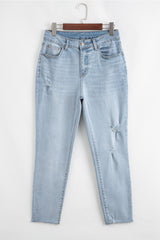 Beau Blue Mid Rise Ankle-Length Distressed Skinny Jeans