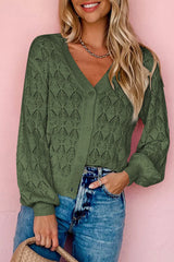 Green Lightweight Buttoned Front Crochet Cardigan