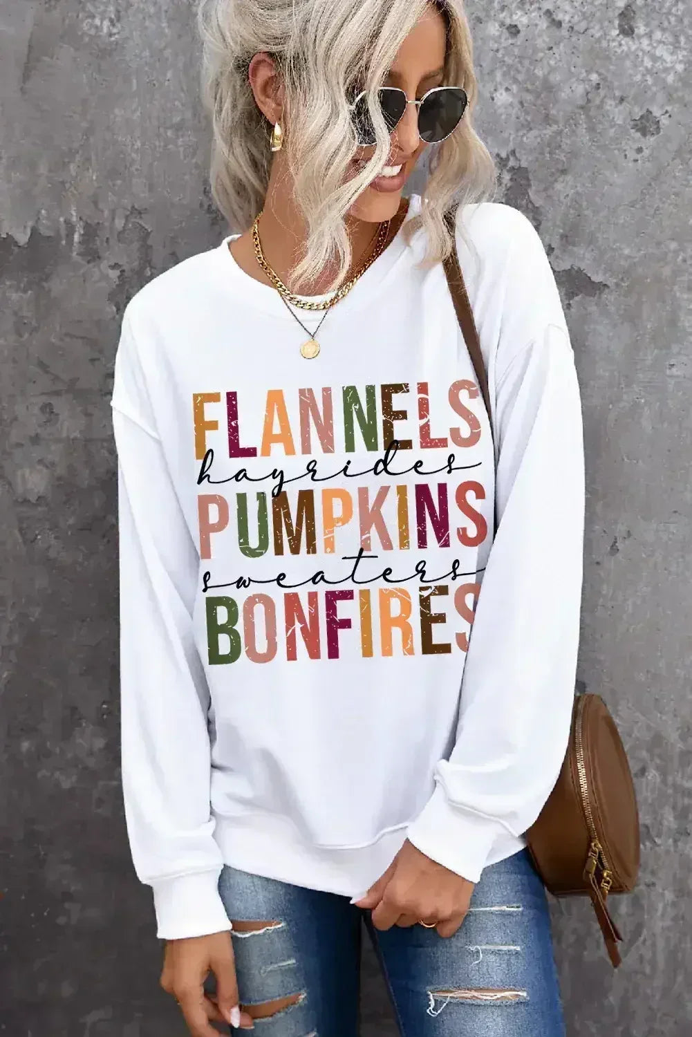 Black FLANNELS PUMPKINS BONFIRES Graphic Sweatshirt - Femstylo