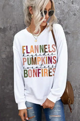 Black FLANNELS PUMPKINS BONFIRES Graphic Sweatshirt - Femstylo