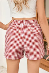 Blue Vintage Gingham Print High Waisted Loose Shorts - Femstylo