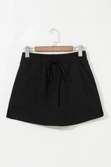 Black French Terry Drawstring Mini Skort with Pockets - Femstylo