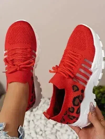 Cutout Leopard Lace Up Mesh Athletic - Femstylo