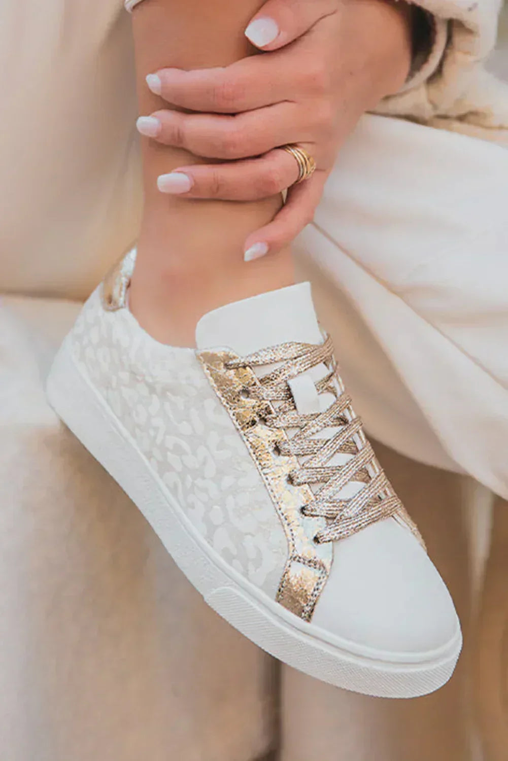 White Leopard Print Lace Up Sneaker - Femstylo