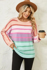Multicolour Striped Ribbed Edge Gradient Loose Sweater - Femstylo