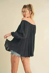 Aemi + Co Off-Shoulder Balloon Sleeve Blouse - Femstylo