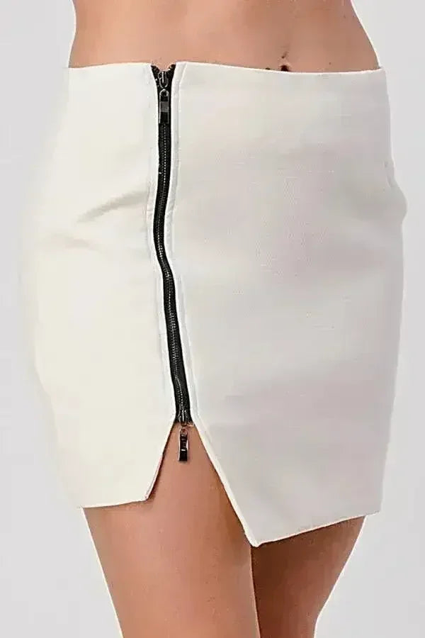 High-Waisted Zip-Front Mini Skirt - Femstylo