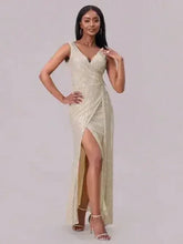 Slit Sequin Surplice Sleeveless Maxi Dress - Femstylo