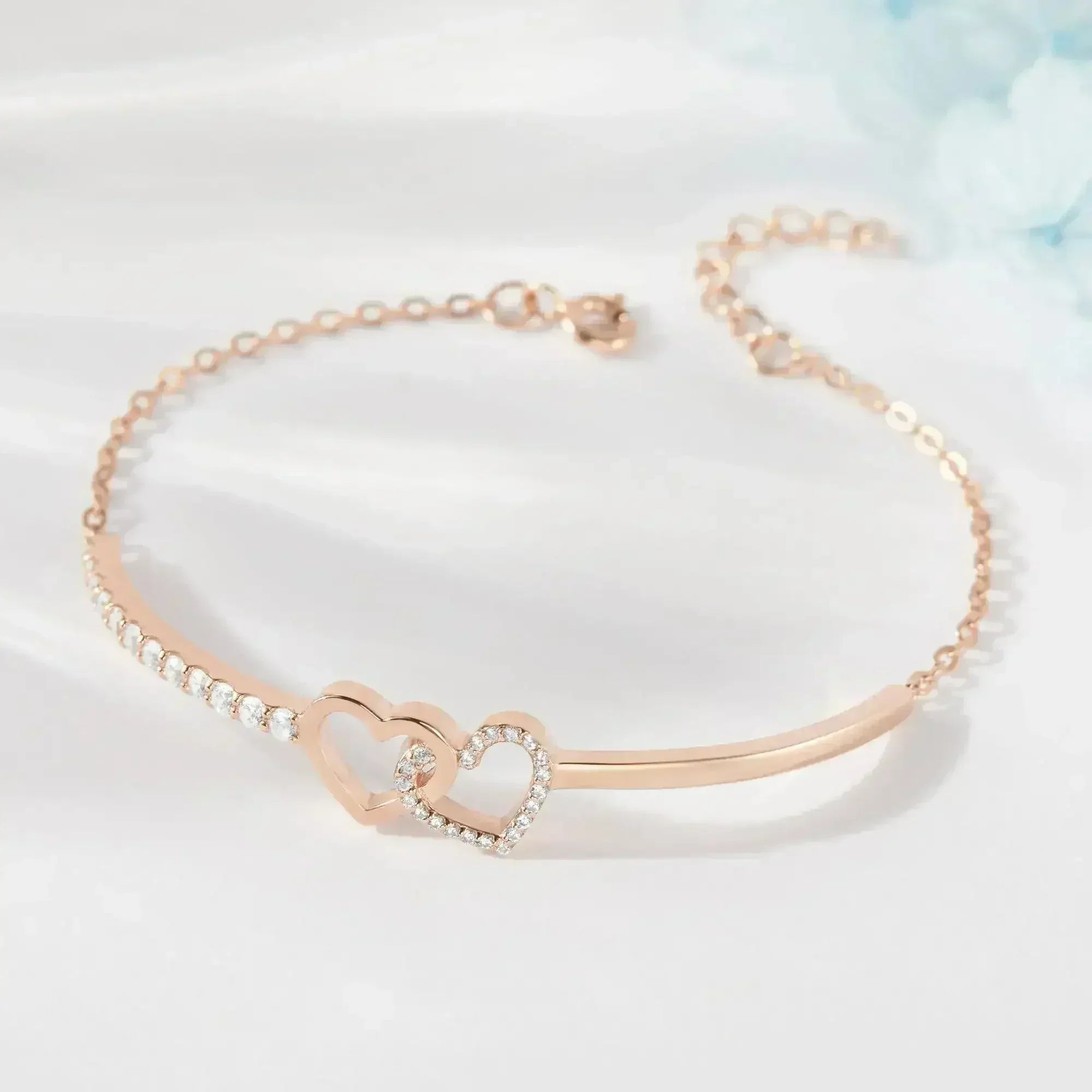 Double Heart Linked Necklace, Silver Heart Pendant Necklace, Stone - Femstylo