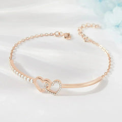 Double Heart Linked Necklace, Silver Heart Pendant Necklace, Stone - Femstylo