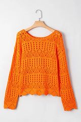 Carrot Solid Color Crochet Scallop Edge Sweater
