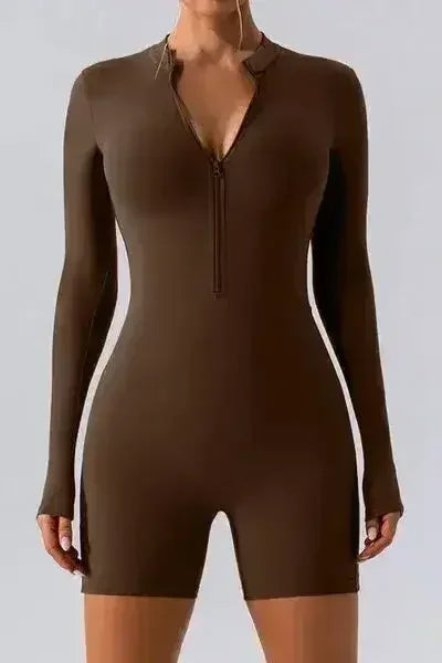 Half Zip Long Sleeve Active Romper - Femstylo
