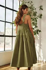 ADORA Crisscross Wide Strap Drawstring Detail Midi Dress - Femstylo