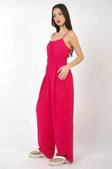 VERY J Pintuck Detail Woven Sleeveless Jumpsuit - Femstylo