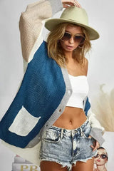 BiBi Color Block Sweater Cardigan with Button Closure - Femstylo