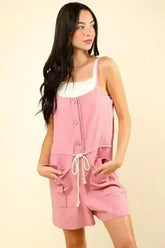 VERY J Half Button Drawstring Sleeveless Romper - Femstylo