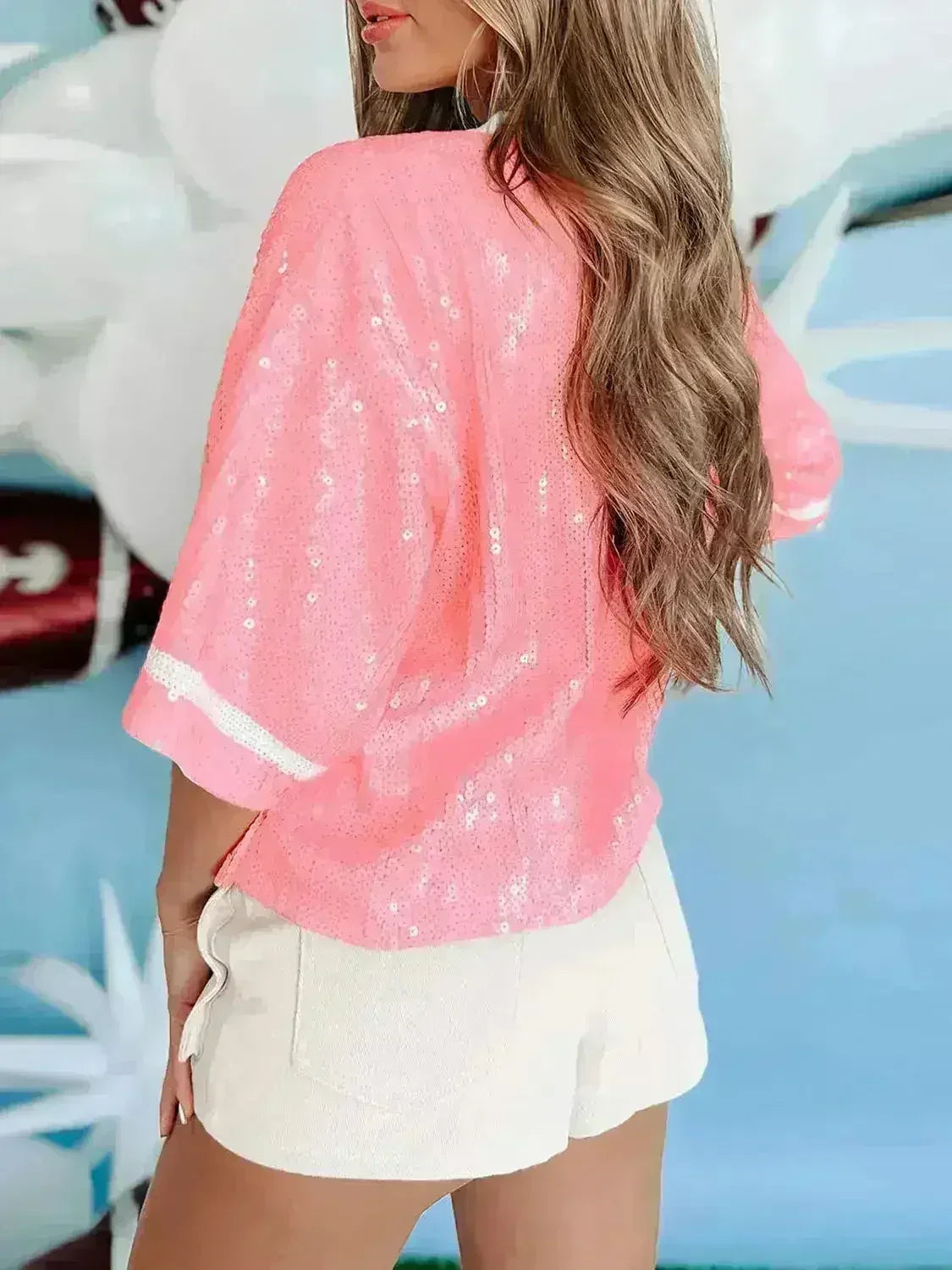 Sequin Football Top - Sparkling Half-Sleeve Blouse | Femstylo - Femstylo