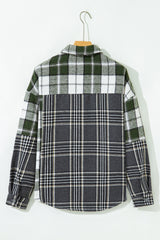 Black Plaid Print Textured Knit Buttoned Shacket