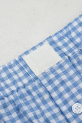 Blue Vintage Gingham Print High Waisted Loose Shorts - Femstylo