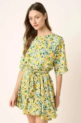 Mittoshop Floral Tie Waist Half Sleeve Mini Dress - Femstylo