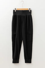 Black Elastic High Waist Pocketed Cargo Jogger Pants