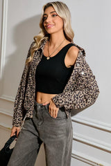 Dark Khaki Leopard Print Raw Hem Cropped Jacket – Femstylo