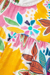 Pink Tropical Floral Bell Sleeve Loose Mini Dress