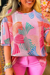 Sky Blue Bowknot Print Waffle Loose Tee - Femstylo