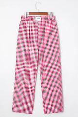 Fiery Red Gingham Casual Loose Pants