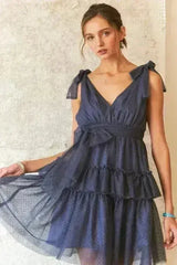 Polka Dot Mesh Dress – Playful Tie Shoulder & Smocked Detail - Femstylo