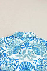 Sky Blue Boho Floral Print Frill Tiered Mini Dress - Femstylo