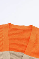 Orange Colorblock Ribbed Knit Cardigan - Femstylo