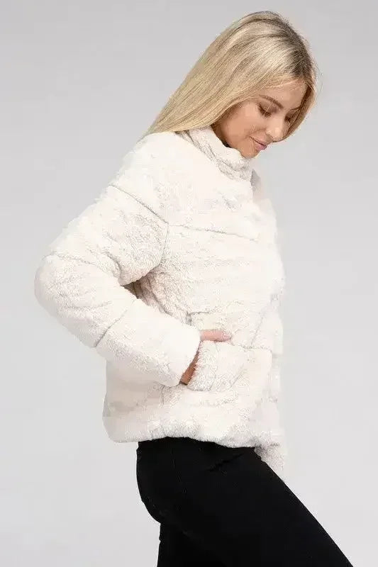Fluffy Zip-Up Sweater Jacket - Femstylo