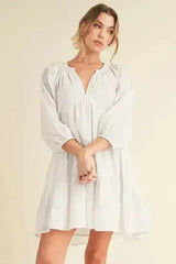 Aemi + Co Notched Balloon Sleeve Tiered Mini Dress - Femstylo