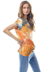 Tie-Dye Twist Front Short Sleeve Top - Femstylo