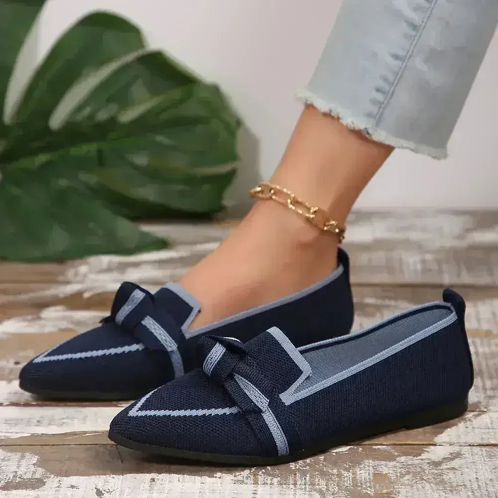 Bow Contrast Trim Point Toe Loafers - Femstylo