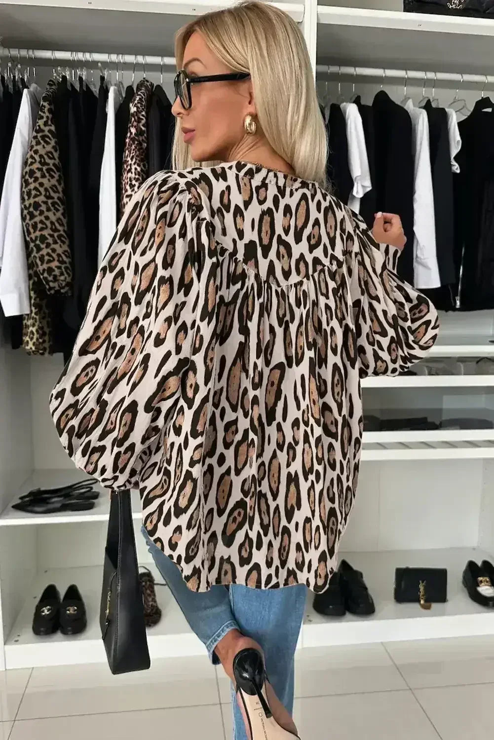 Light Leopard Print Balloon Sleeve Loose Blouse | Femstylo - Femstylo