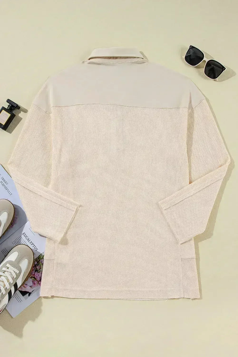 Pink Waffle Long Sleeve Collared Half Button Relaxed Fit Top - Femstylo