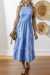 Sepia Rose Ribbed Vest Patchwork Tiered Midi Dress - Femstylo