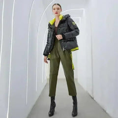 Short women winter coat parkas warm hooded shiny jacket coat Ladies - Femstylo