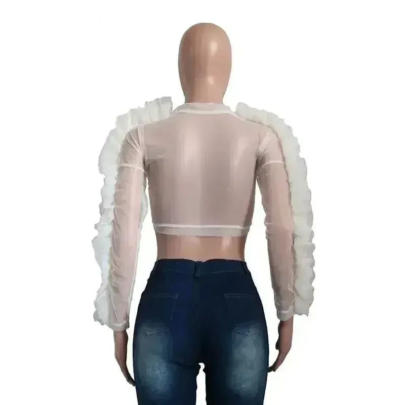 Black gothic style woven crop top women Sexy transparent club - Femstylo