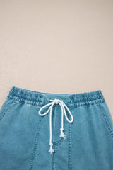 Beau Blue Drawstring Elastic Waist Denim Shorts - Femstylo