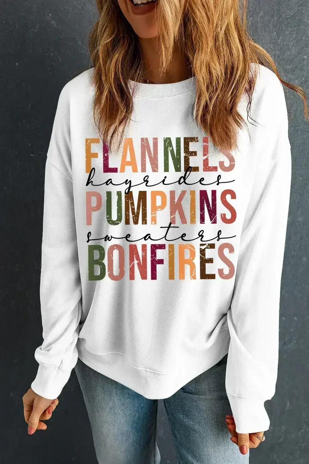Black FLANNELS PUMPKINS BONFIRES Graphic Sweatshirt - Femstylo