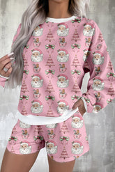 Pink Santa Claus Graphic Christmas Tree Pajama Set