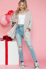 Gray Batwing Sleeve Pocket Oversized Cable Knit Cardigan