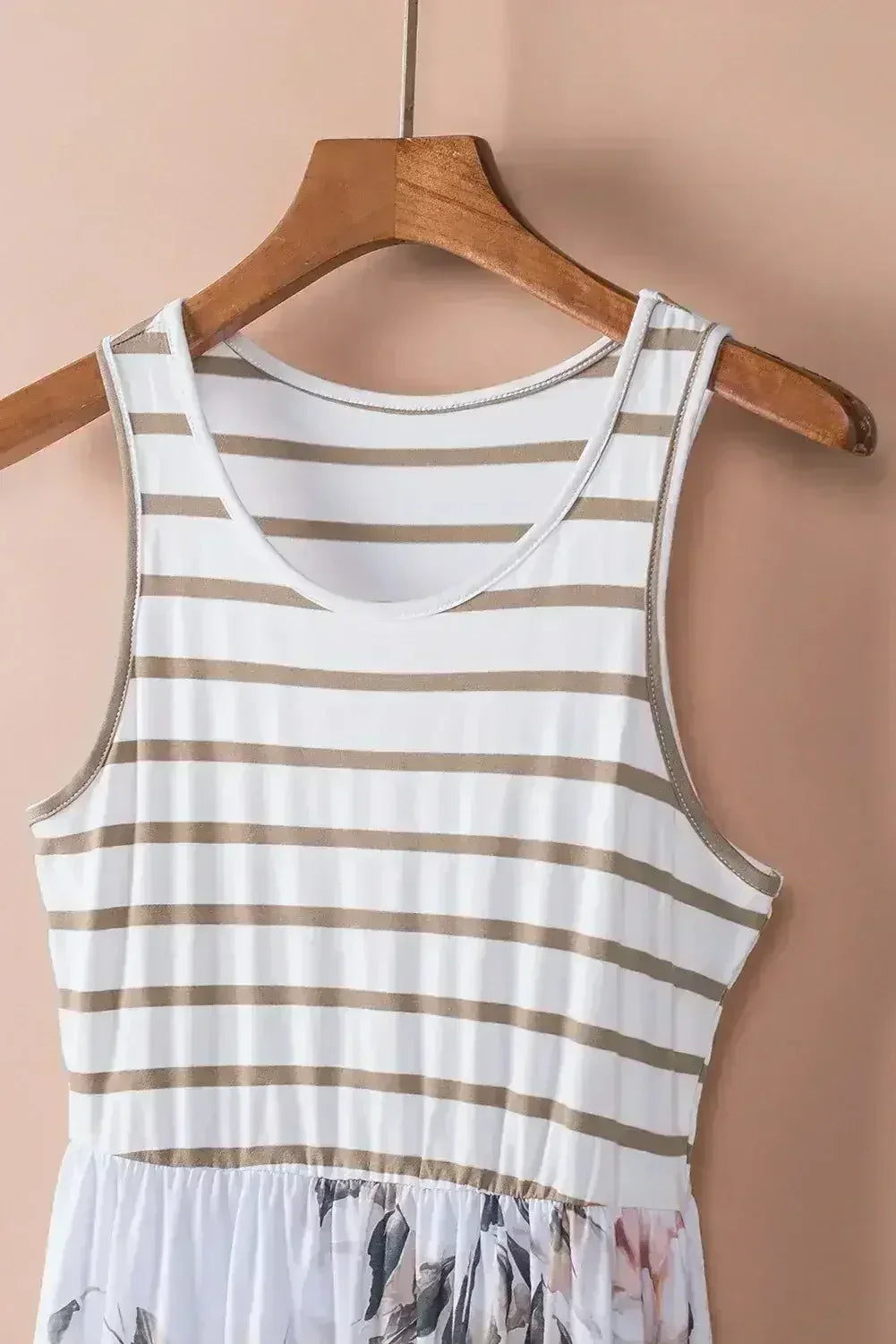 White Boho Stripes & Floral Print Floor Length Tank Dress - Femstylo