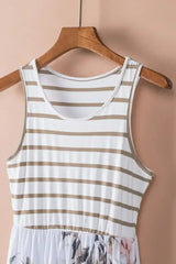 White Boho Stripes & Floral Print Floor Length Tank Dress - Femstylo