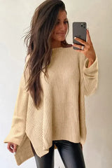 Apricot Plain Side Slits Oversized Sweater - Femstylo