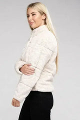 Fluffy Zip-Up Sweater Jacket - Femstylo