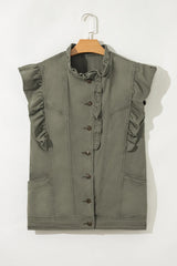 Green Bay Ruffle Plain Denim Jacket Vest